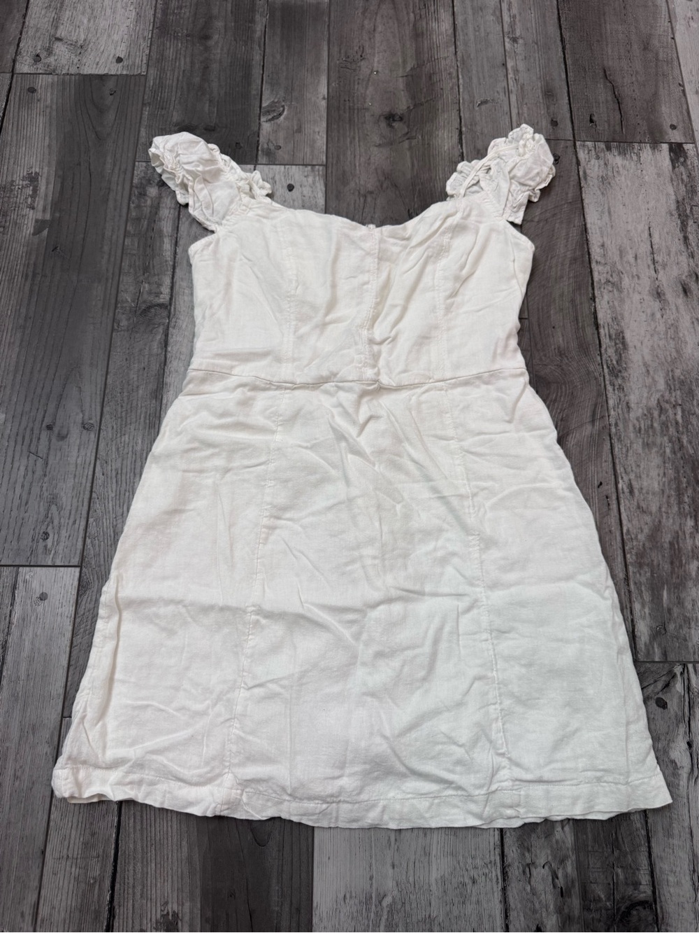 Abercrombie & Fitch White Floral Square Neck Smocked Puff Mini Dress Linen Blend